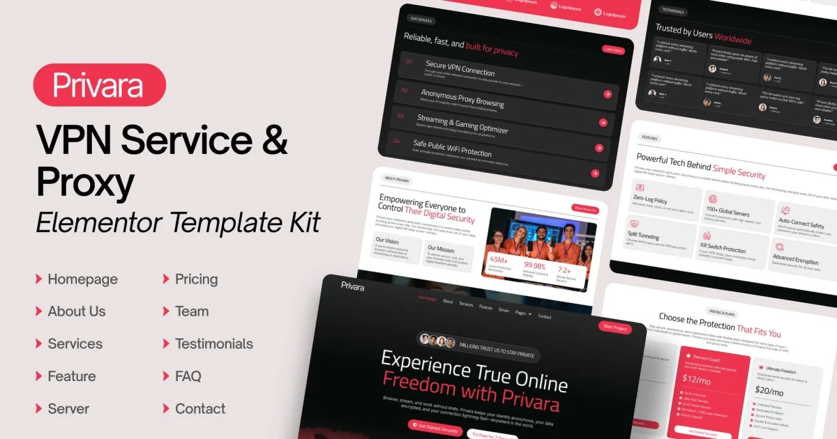 Privara – VPN Service & Proxy Elementor Pro Template Kit