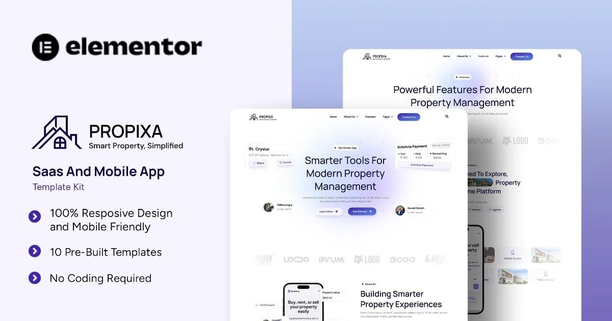 Propixa – Saas & Mobile App Elementor Template Kit