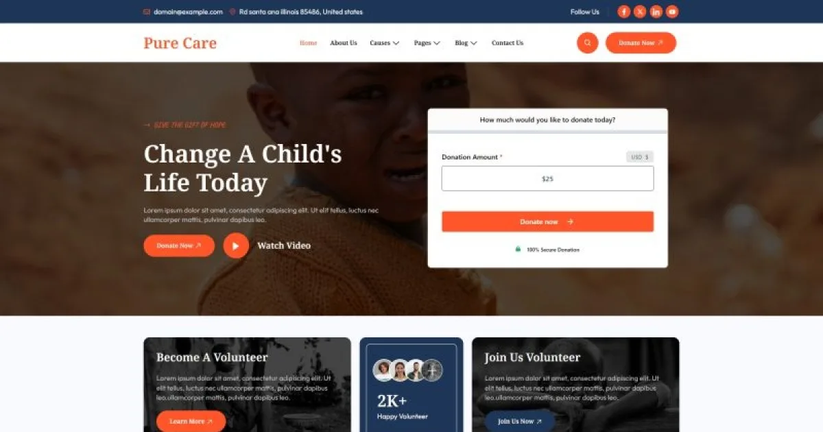 Purecare – Charity Elementor Template Kit