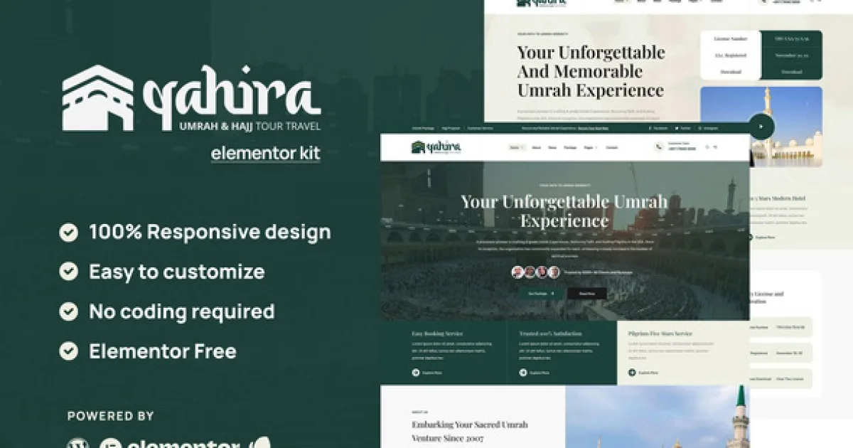 Qahira – Umrah & Hajj Tour Travel Elementor Template Kit