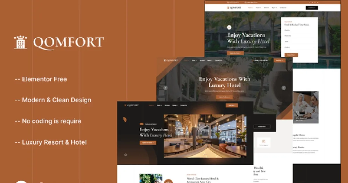 Qomfort – Hotel Booking Elementor Template Kit