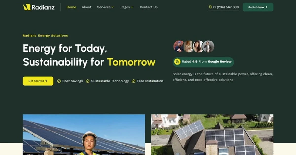 Radianz – Solar & Green Renewable Energy Elementor Template Kit