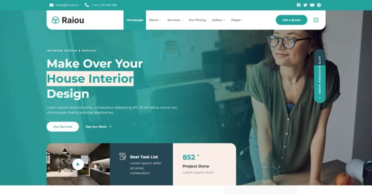 Raiou – Home Interior Design Elementor Template Kit