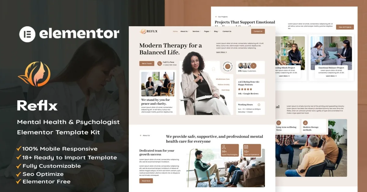 Reflx – Mental Health & Psychologist Elementor Template Kit