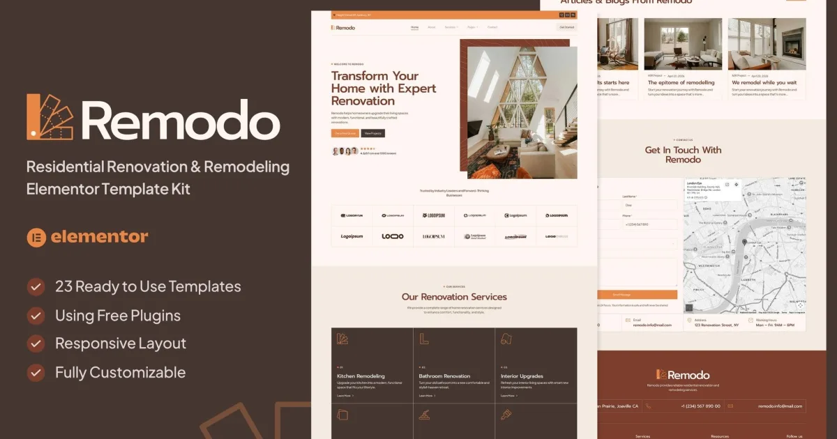 Remodo – Residential Renovation & Remodeling Elementor Template Kit