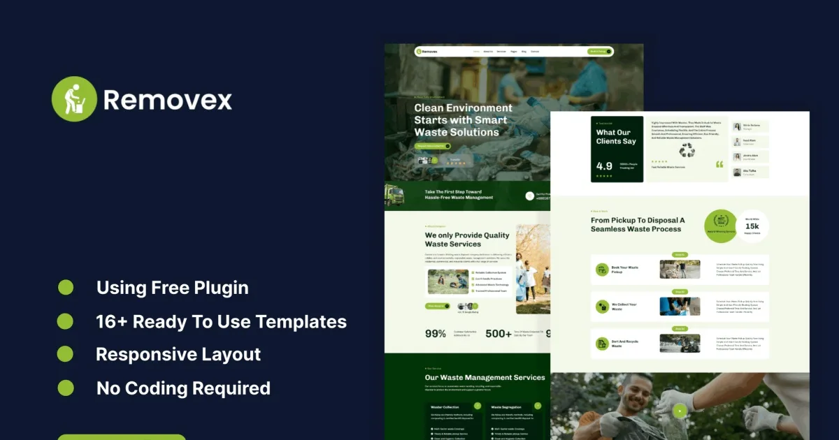 Removex – Junk Removal & Waste Management Elementor Template Kit