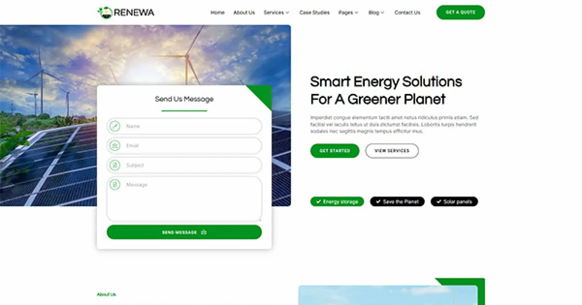 Renewa – Solar & Green Renewable Energy Elementor Template Kit