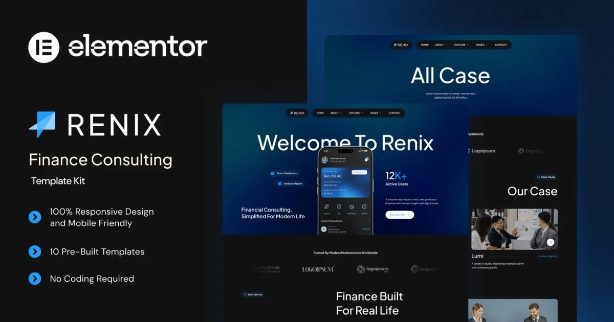 Renix – Finance Consulting Elementor Template Kit
