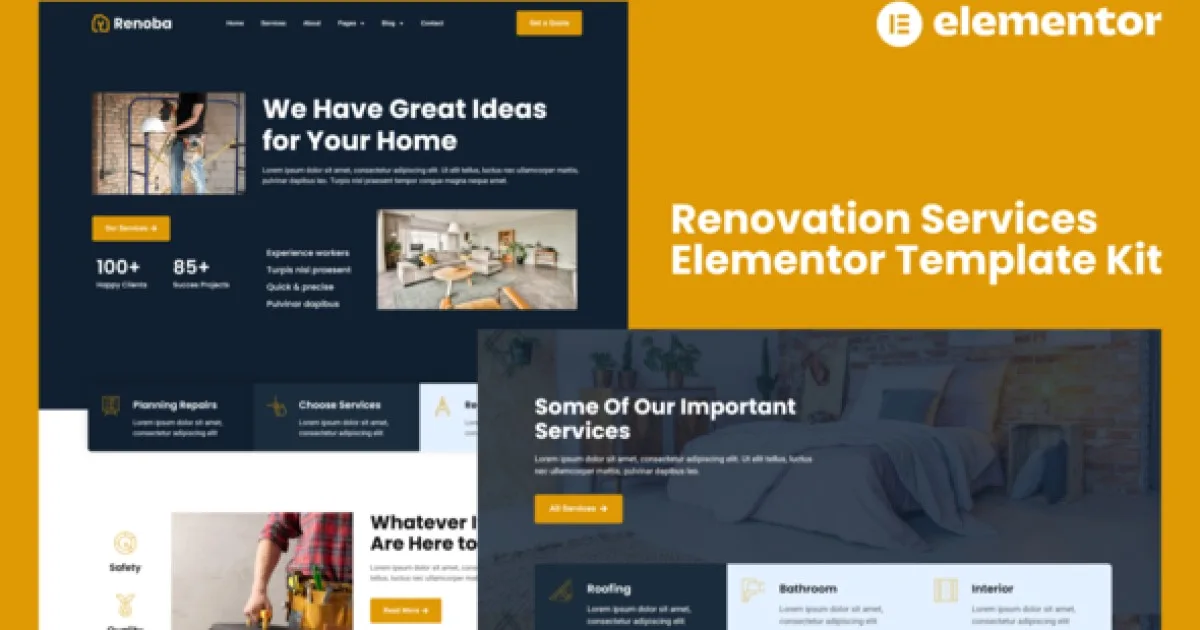 Renoba – Renovation Services Elementor Template Kit