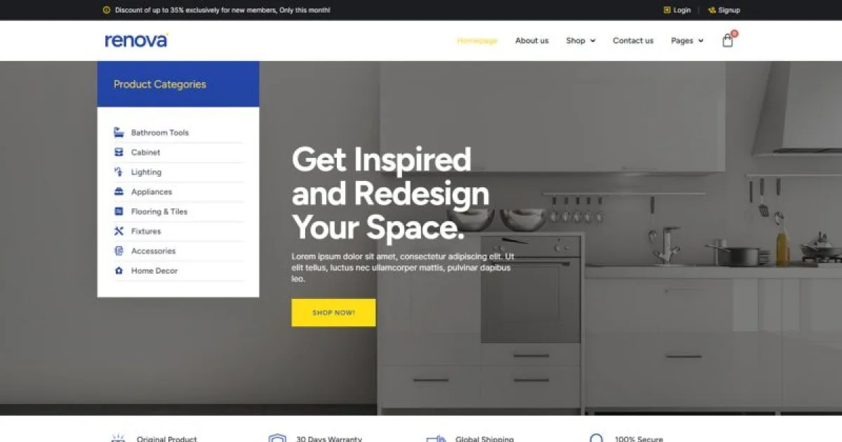 Renova – Kitchen Bathroom & Renovation Supplies Store Elementor Pro Template Kit