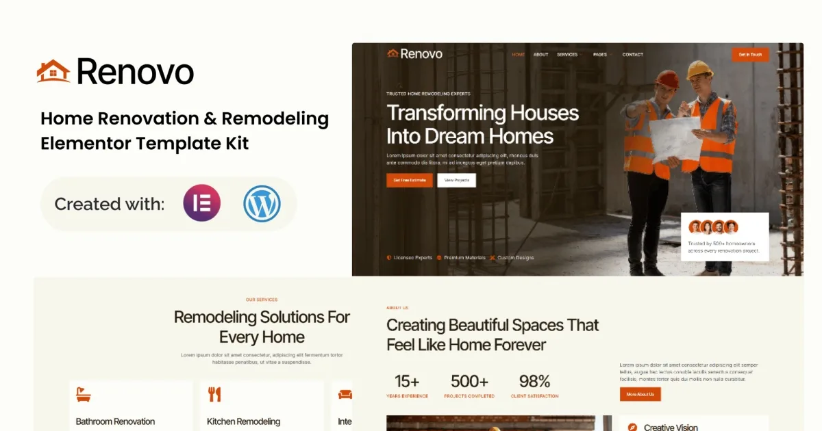 Renovo – Home Renovation & Remodeling Elementor Template Kit