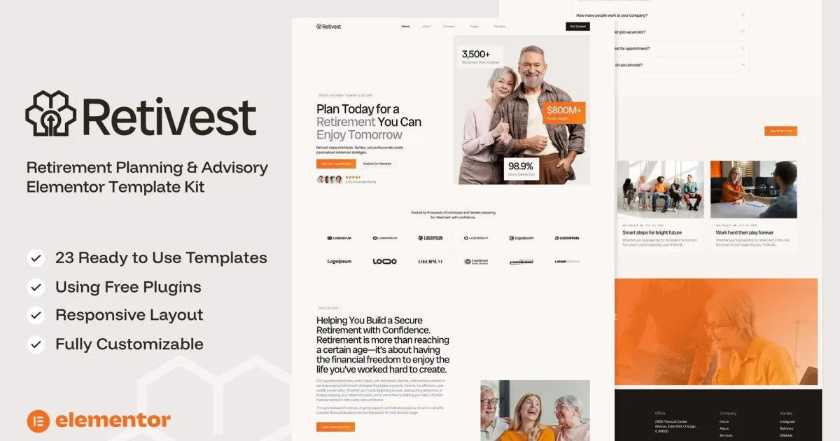 Retivest – Retirement Planning & Advisory Elementor Template Kit
