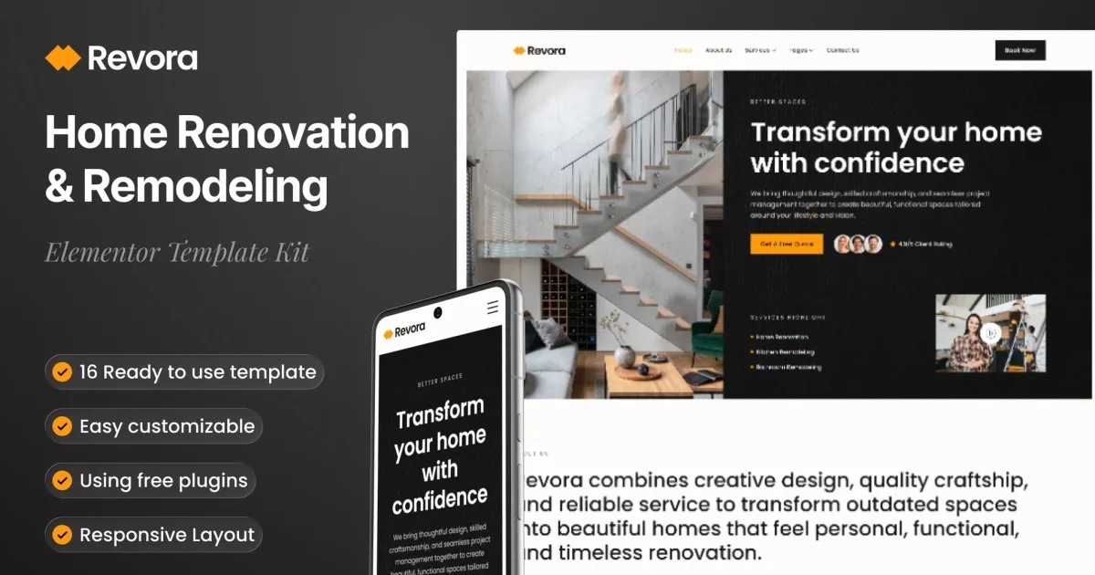 Revora – Home Renovation & Remodeling Elementor Template Kit