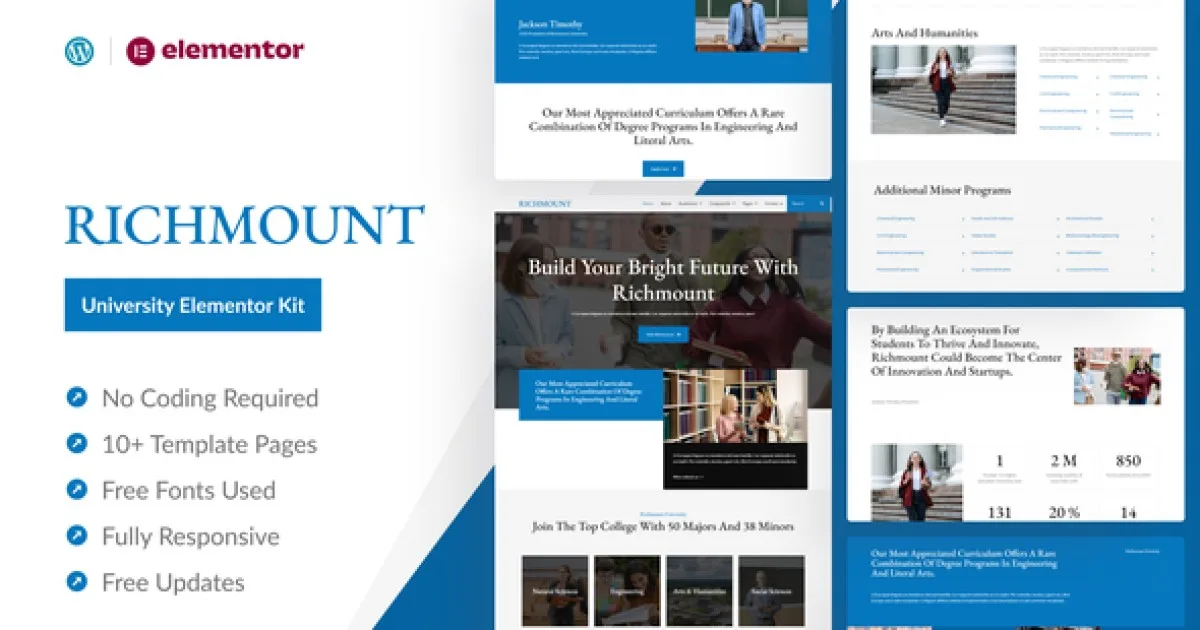 Richmount University – Education Elementor Pro Template Kit - Official Release Preview