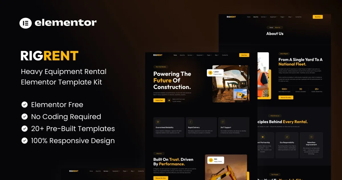 Rigrent – Heavy Equipment Rental Elementor Template Kit