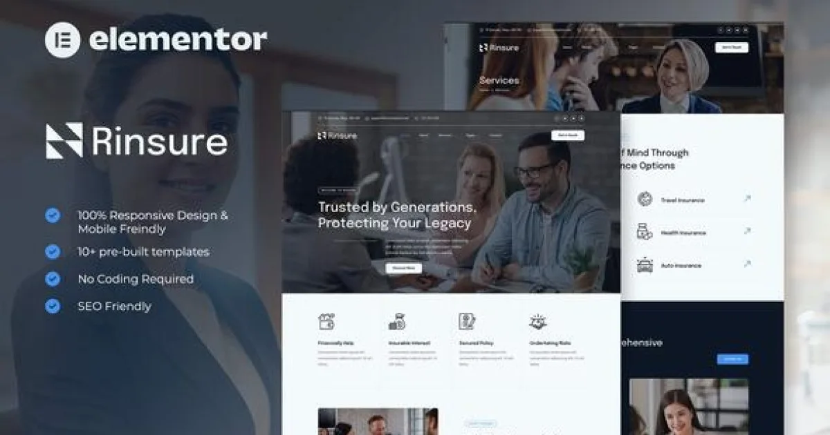 Rinsure – Insurance Agency Elementor Template Kit - Official Release Preview