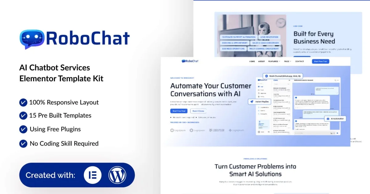 RoboChat – AI Chatbot Service Elementor Template Kit