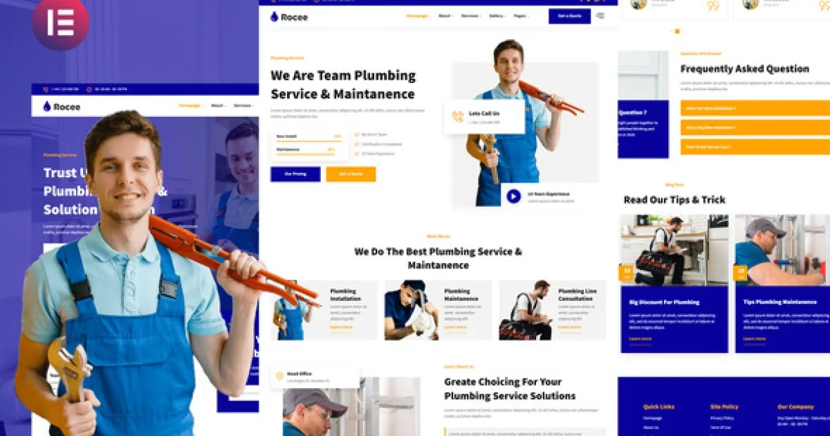 Rocee – Plumbing Service & Maintenance Elementor Template Kit