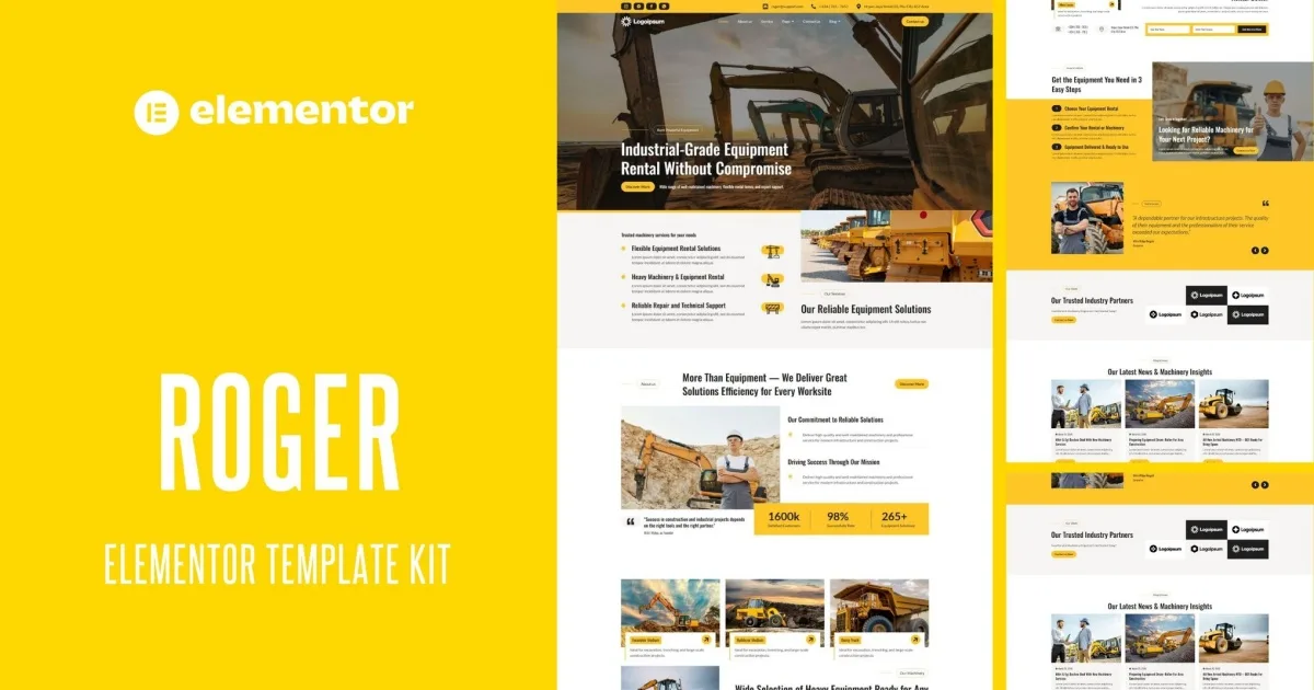 Roger – Machinery & Equipment Rentals Elementor Template kit
