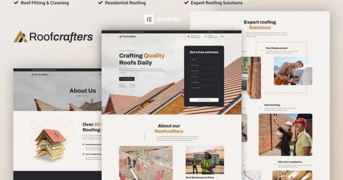 Roofcrafters – Roofing Company Elementor Pro Template Kit