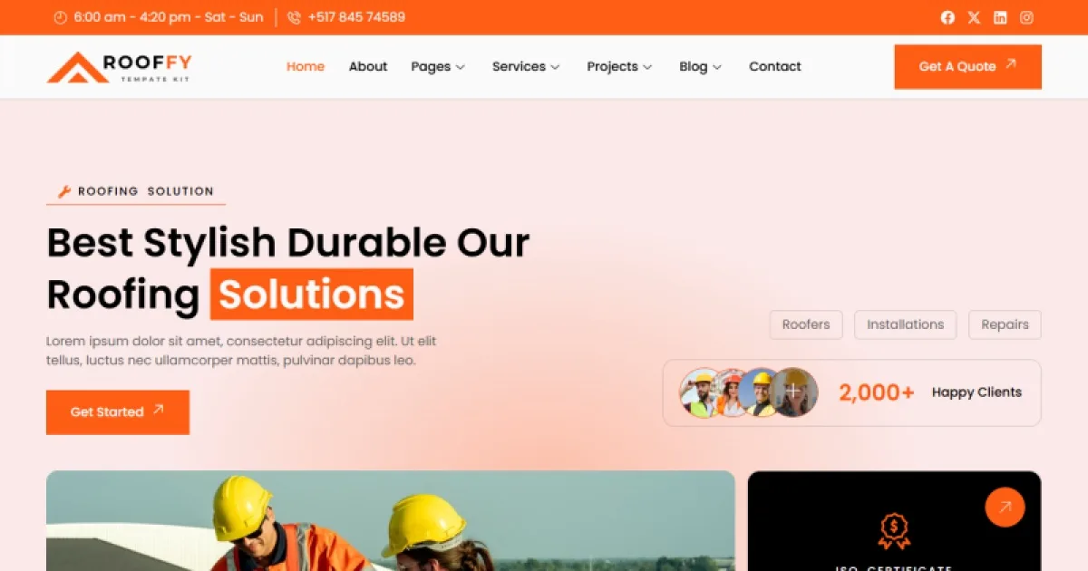 Rooffy – Roofing Services Elementor Template Kit