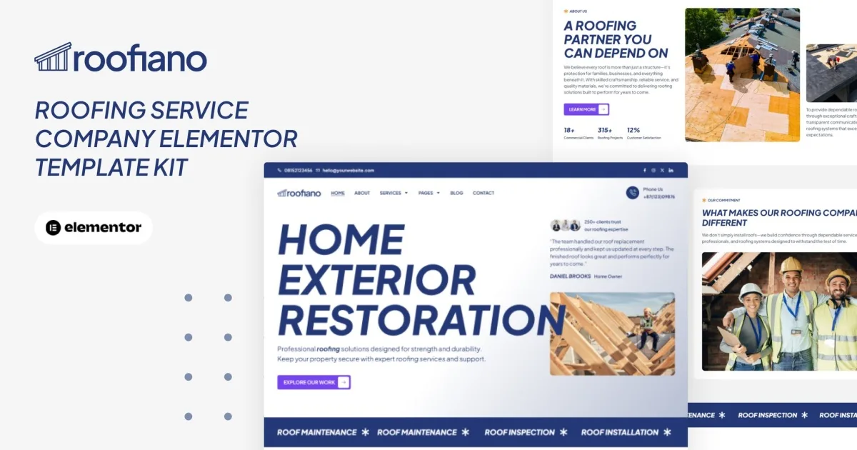 Roofiano – Roofing Service Company Elementor Template Kit