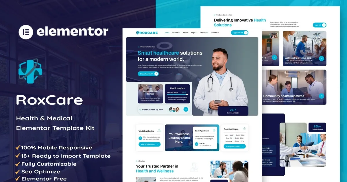 RoxCare – Health & Medical Elementor Template Kit