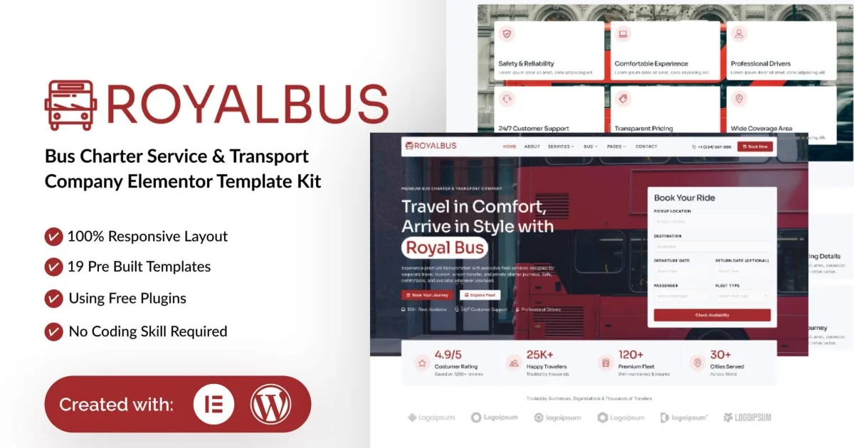 RoyalBus – Bus Charter Service & Transport Company Elementor Template Kit
