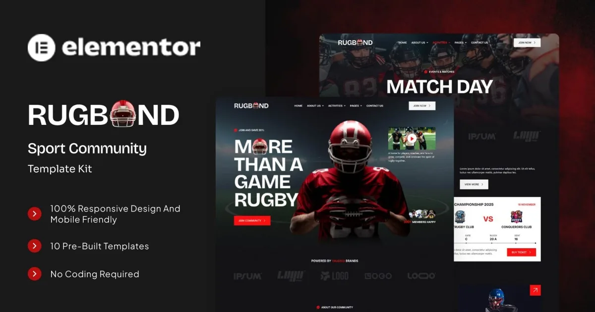 Rugbond – Sport Community Elementor Template Kit