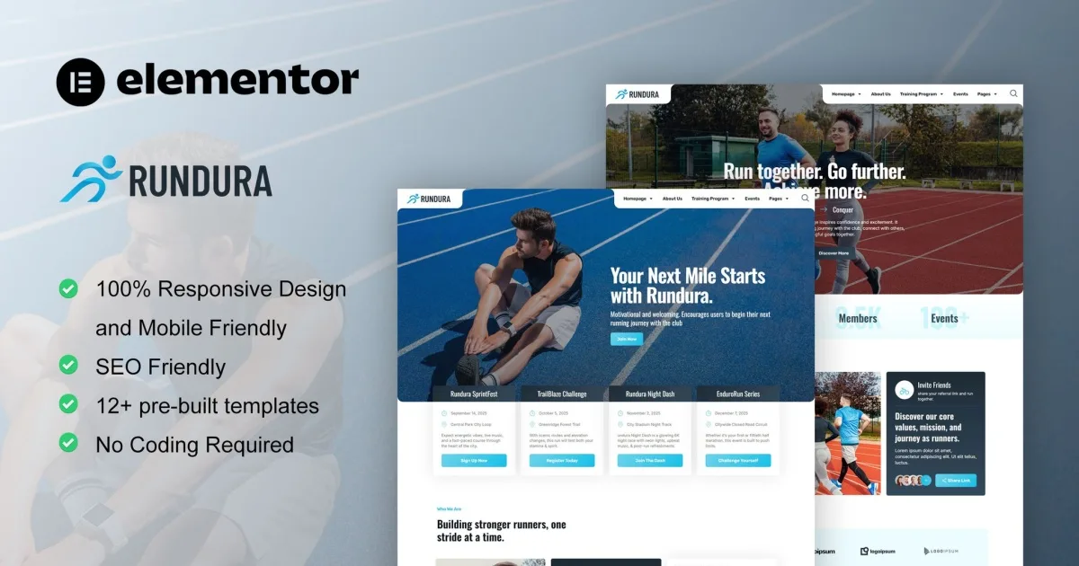 Rundura – Running Club & Sport Event Elementor Template Kit