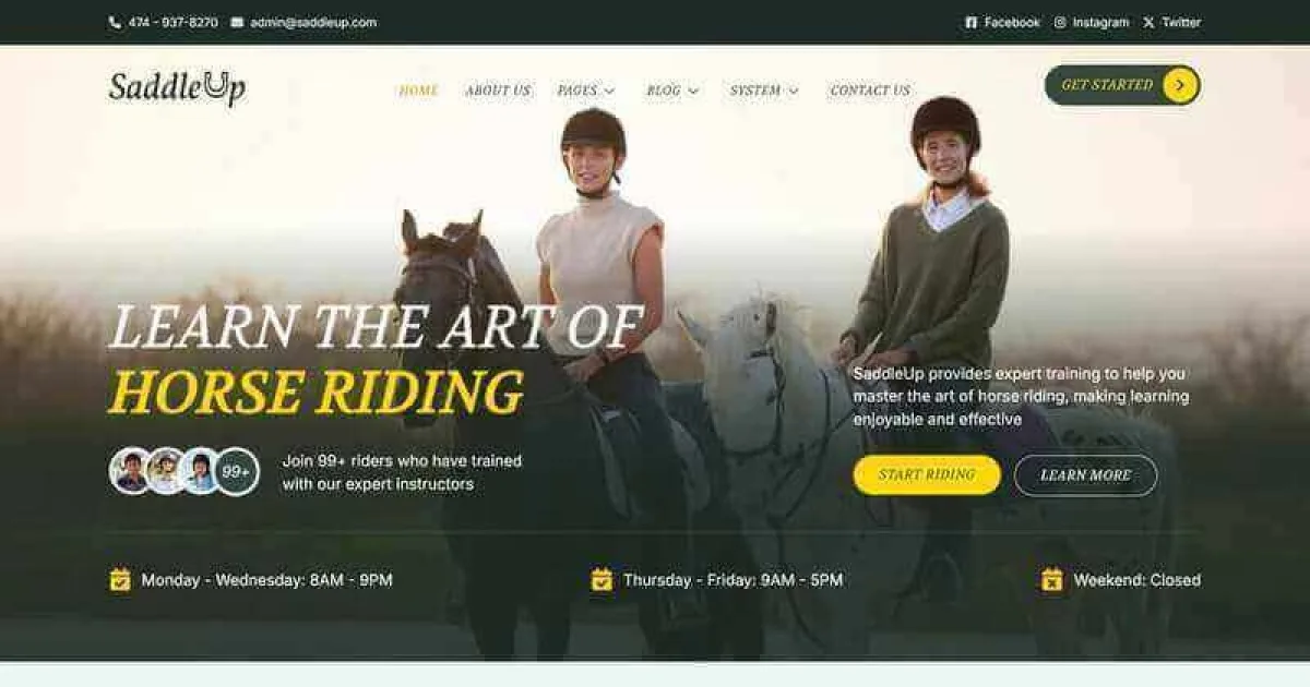 SaddleUp – Horse Riding Training Elementor Template Kit