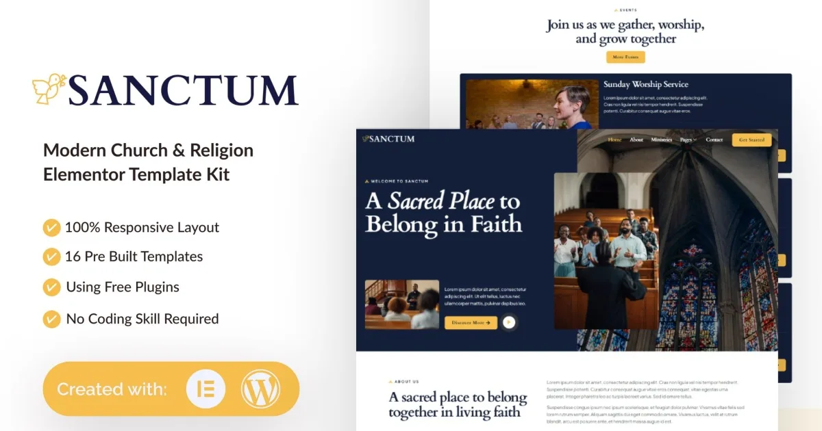 Sanctum – Modern Church & Religion Elementor Template Kit