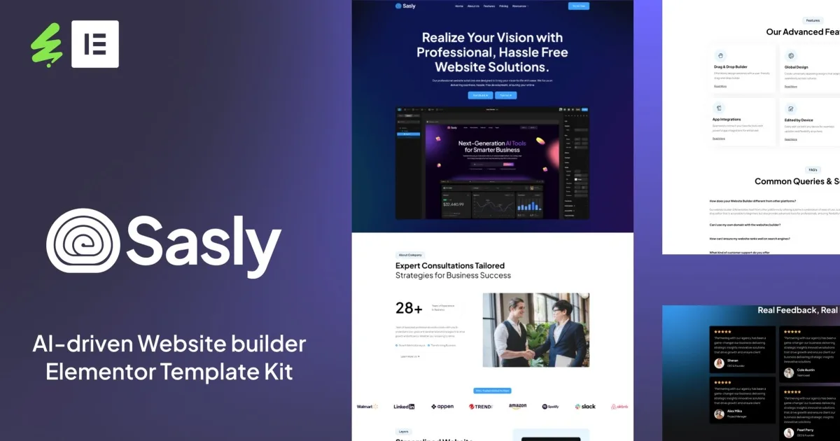 Sasly – AI-driven Website Builder Elementor Template Kit