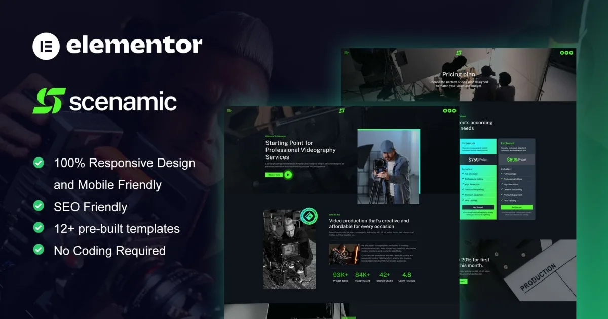 Scenamic – Video Production Service Elementor Template Kit