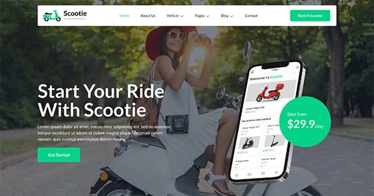 Scootie – Bike & Scooter Rental Elementor Template Kit
