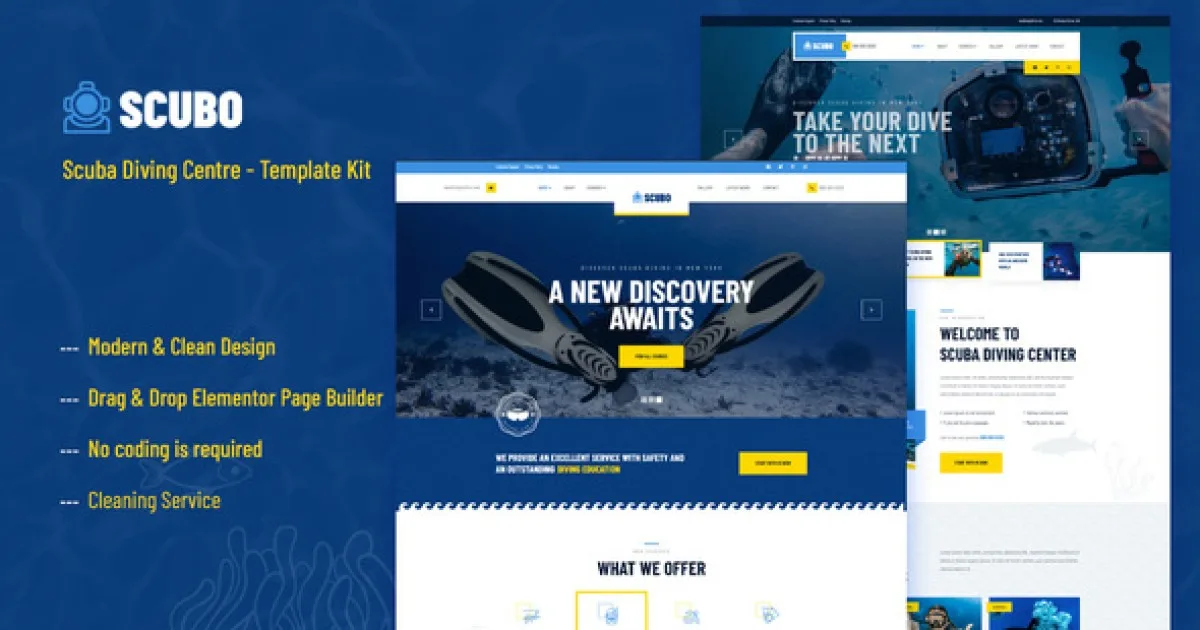 Scubo – Scuba Diving Centre Elementor Template Kit - Official Release Preview