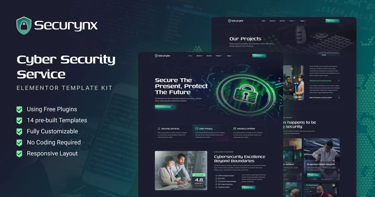 Securynx – Cyber Security Services Elementor Template Kit