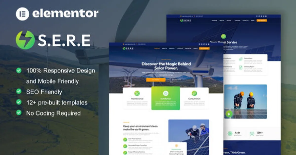 Sere – Solar & Renewable Energy Elementor Pro Template Kit