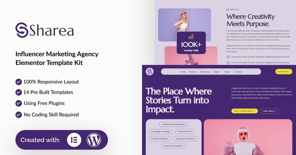 Sharea – Influencer Marketing Agency Elementor Template Kit