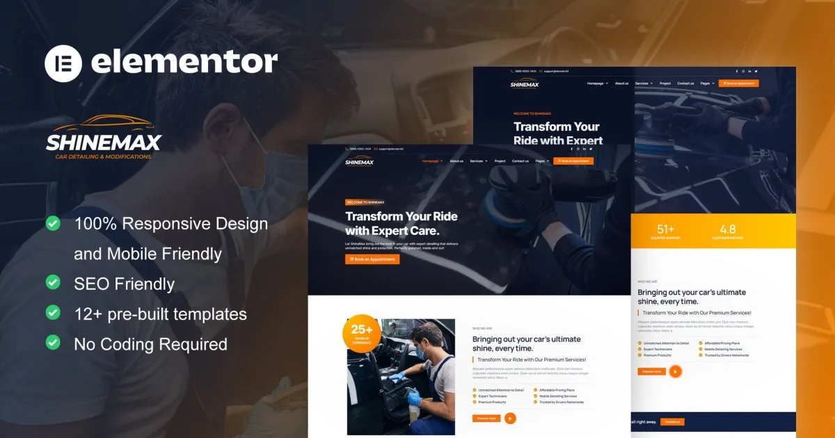 ShineMax – Car Detailing & Repair Services Elementor Pro Template Kit