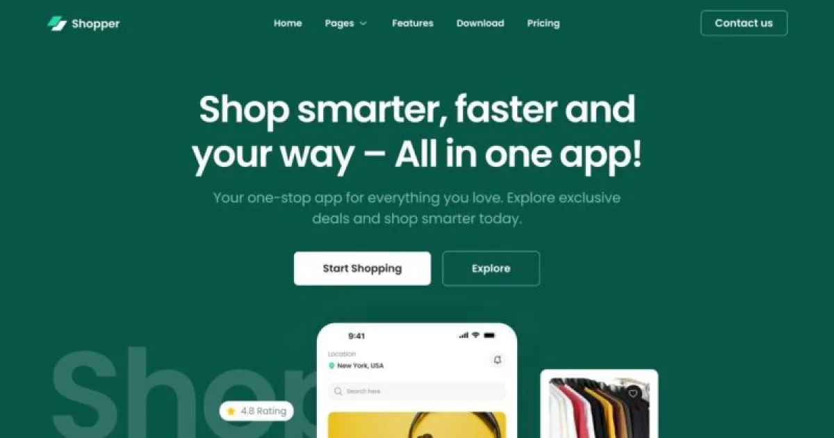 Shopper – Mobile App & Startup Showcase Elementor Template Kit