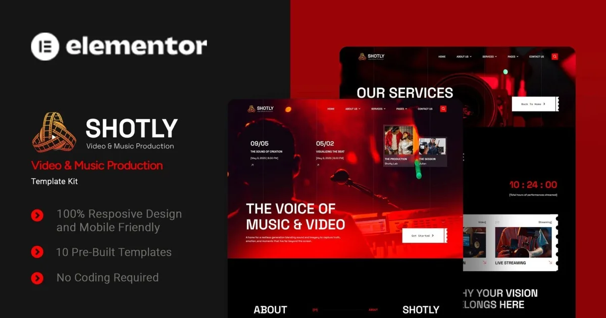 Shotly – Video & Music Production Elementor Template Kit
