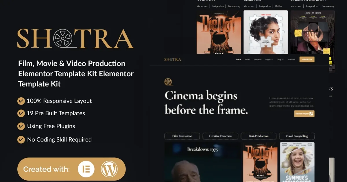 Shotra – Film, Movie & Video Production Elementor Template Kit