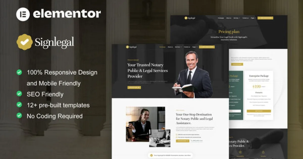 SignLegal – Notary Public & Legal Services Elementor Pro Template Kit