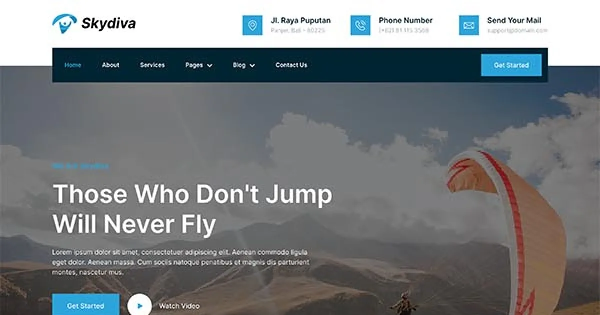 Skydiva – Skydiving & Extreme Air Sports Elementor Template Kit