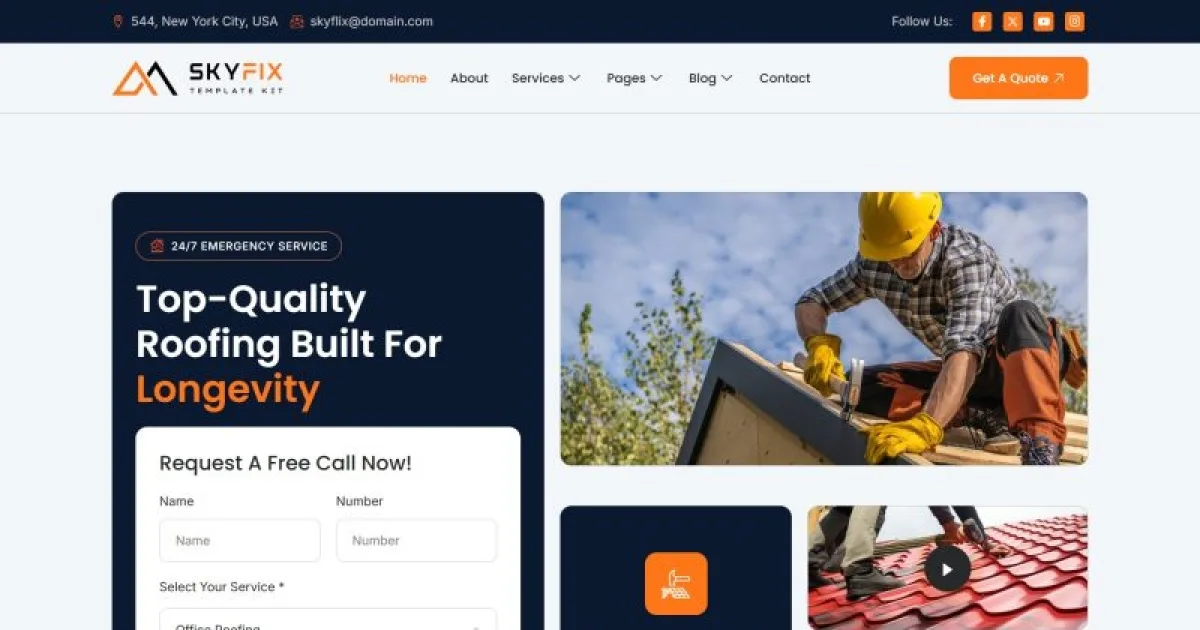 SkyFix – Roofing Services Elementor Template Kit