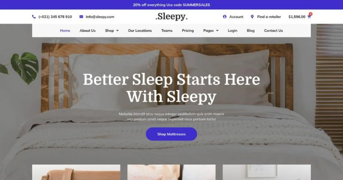 Sleepy – Mattress & Bedding Online Store Elementor Pro Template Kit