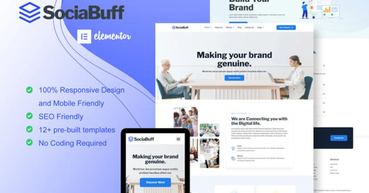 SociaBuff – Social Media & Digital Agency Elementor Template Kit - Official Release Preview