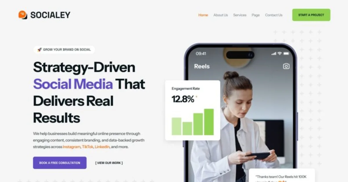 Socialey – Social Media Management Agency Elementor Template Kit