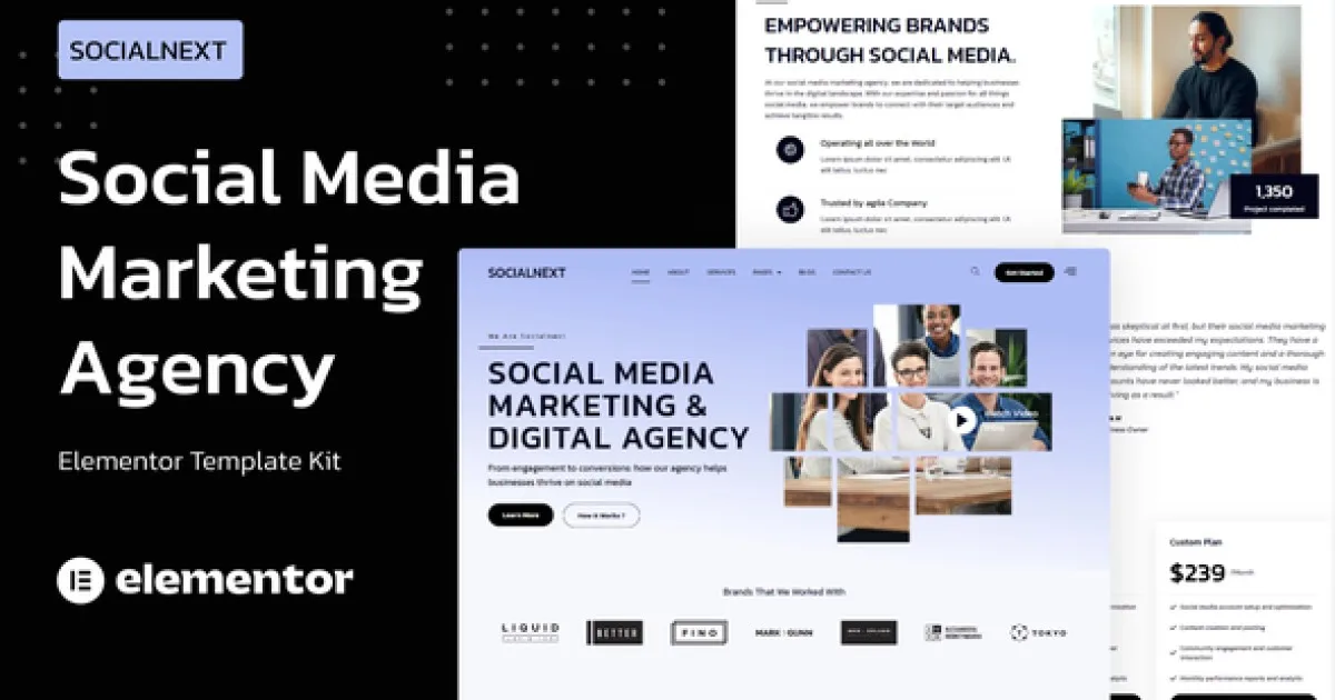 Socialnext – Social Media Marketing Agency Elementor Pro Template Kit - Official Release Preview
